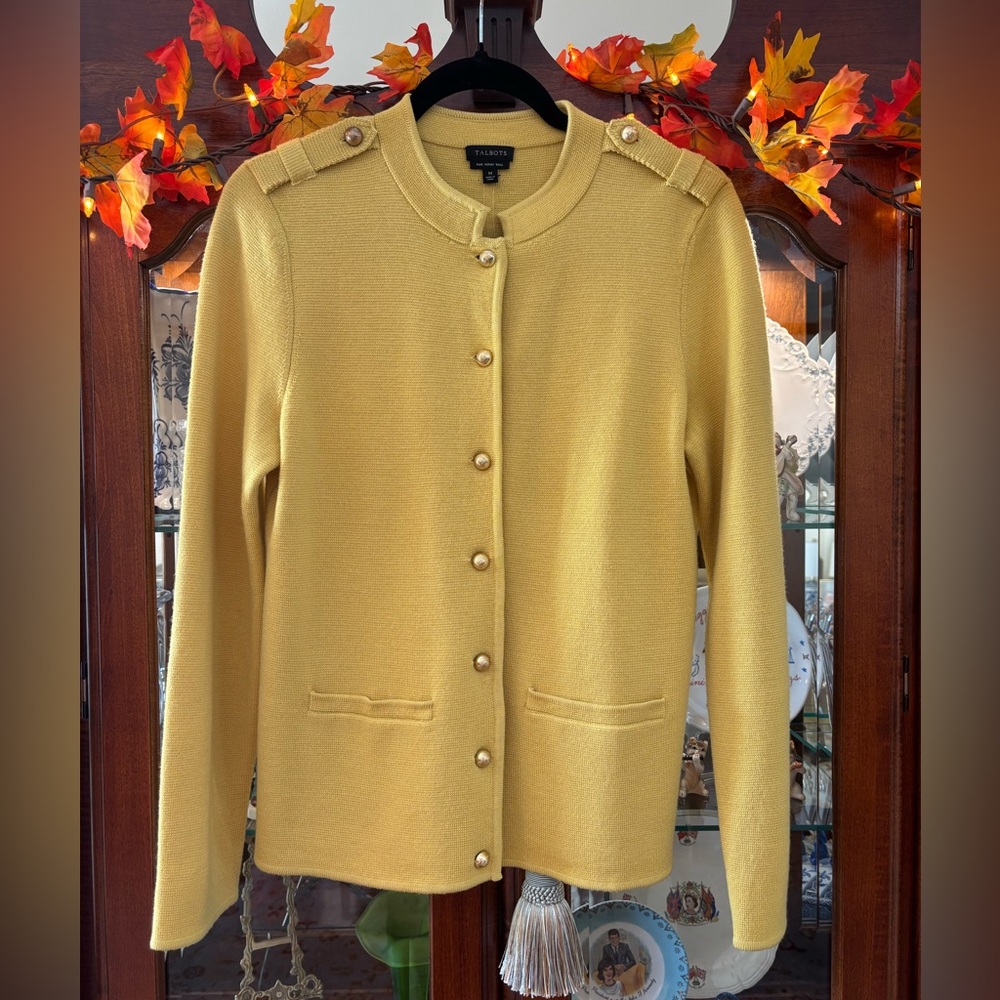 Talbots Mustard Yellow Knit Jacket-M